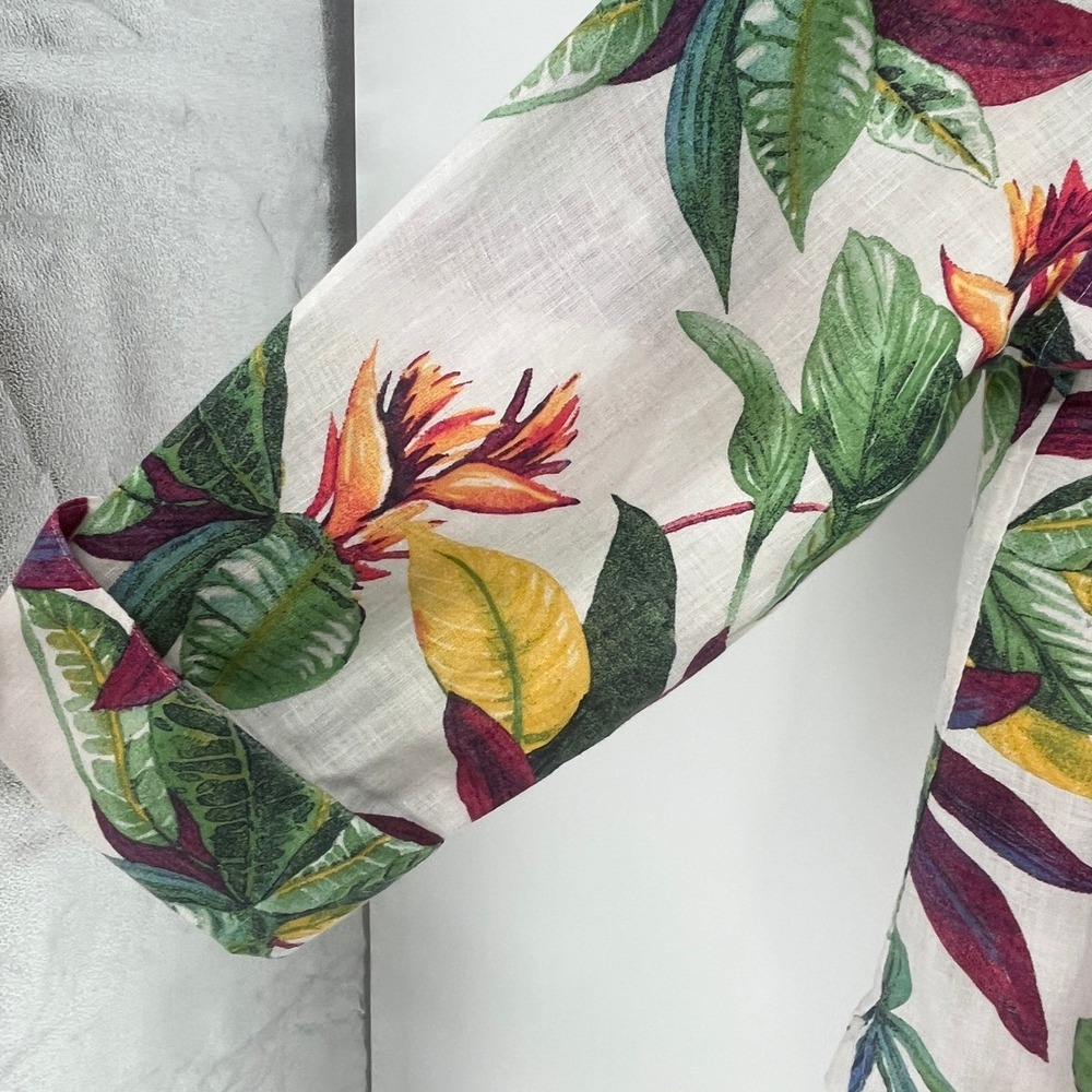Chicos 100% Linen Tropical Floral Button Up Shirt Womens 1 M Resort Coastal - Picture 6 of 11